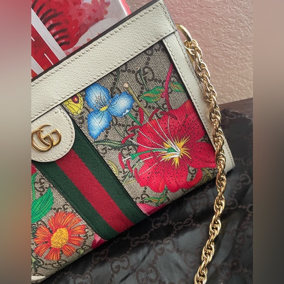 EUC GUCCI GG SUPREME MONOGRAM FLORA OPHIDIA Chain Shoulder Bag - Picture 6 of 16